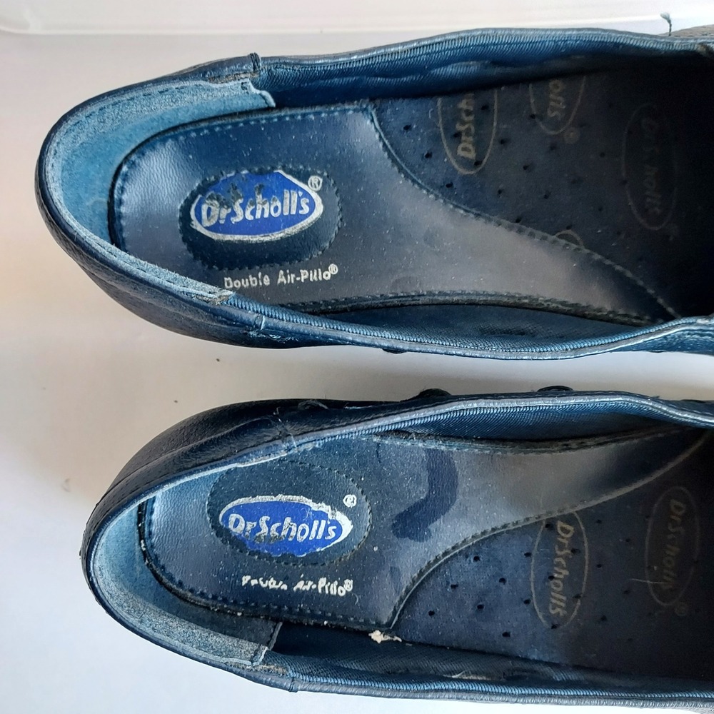 Dr Scholls Womens Navy Blue Leather Cutout Slip On Loafer Shoes 7.5M E61-15 - Picture 7 of 9